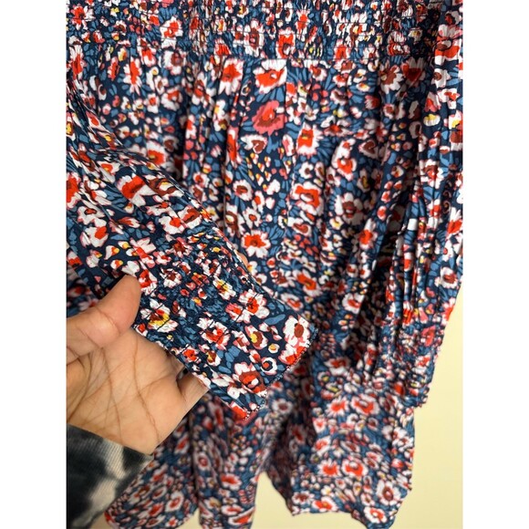 Boden Dress Womens 16/18 Long Navy Red Floral Smocked Fit & Flare Midi - Picture 9 of 9